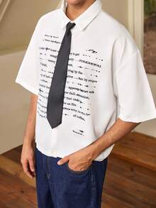 Whitmere Casual Fashion Men's Printed College Style Short Sleeve Shirt - White - View 6