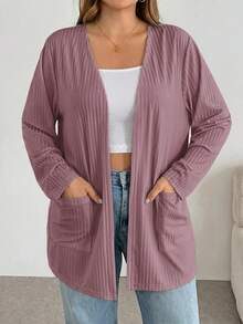 SHEIN Essnce Plus Size Autumn Casual Solid Color Double Pocket Jacket - Dusty Purple - View 1