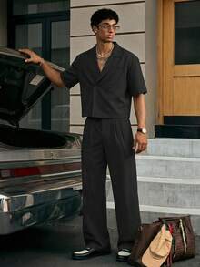 SWAVVY Men's Casual Versatile Shirt And Pants Set - Black - View 1