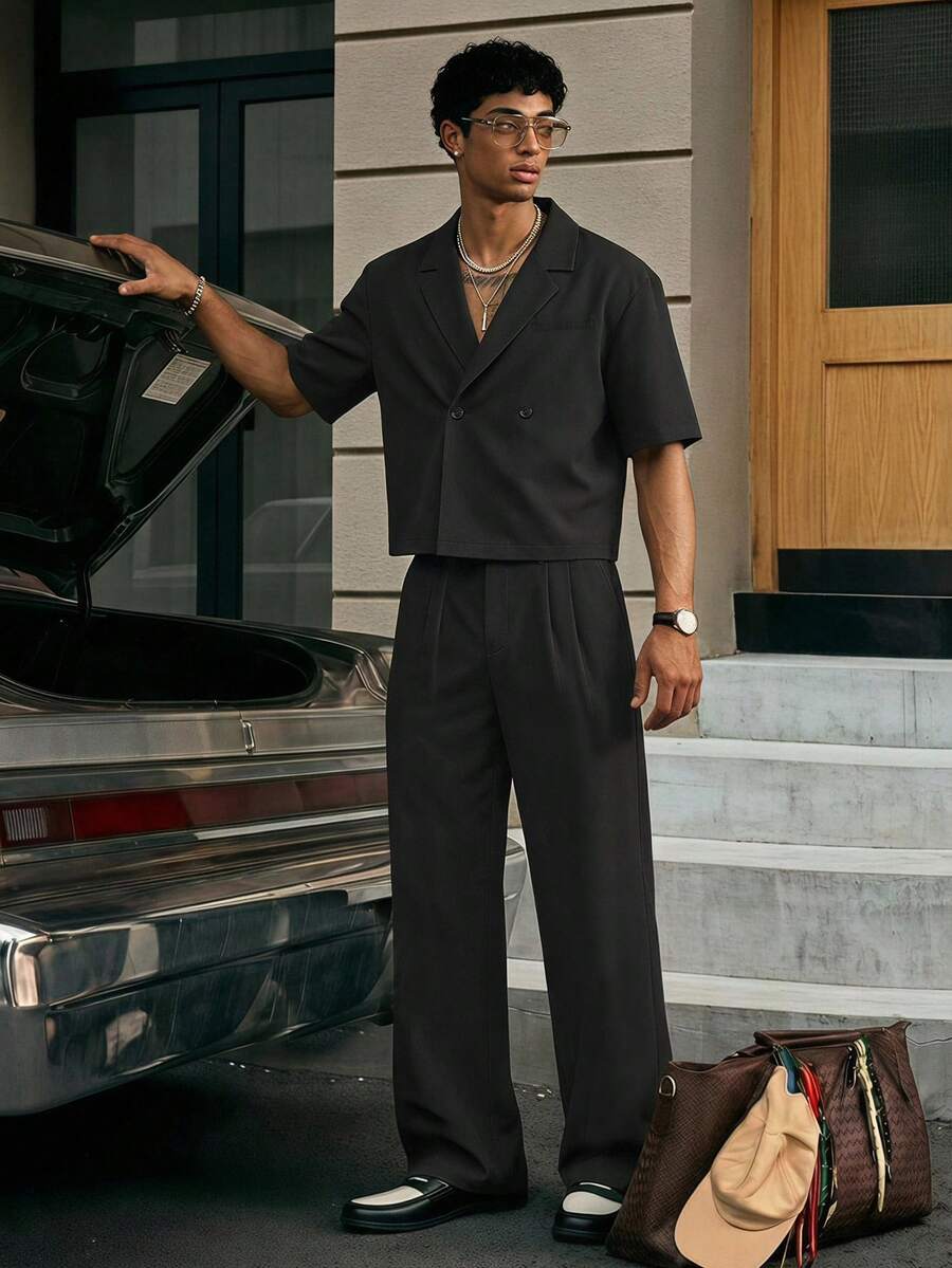 SWAVVY Men's Casual Versatile Shirt And Pants Set - Black - View 1