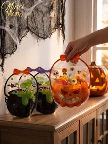 Muroi Mono 1Pc/10Pcs Self-Sealing Halloween Cauldron Treat Bag, Translucent Plastic With Cartoon Witch Pot And Jack-O-Lantern Artwork, Integrated Handle And Airtight Zipper For Biscuit Candy Storage, Packaging Pouch For Halloween Event Gift Distribution - Multicolor - View 3