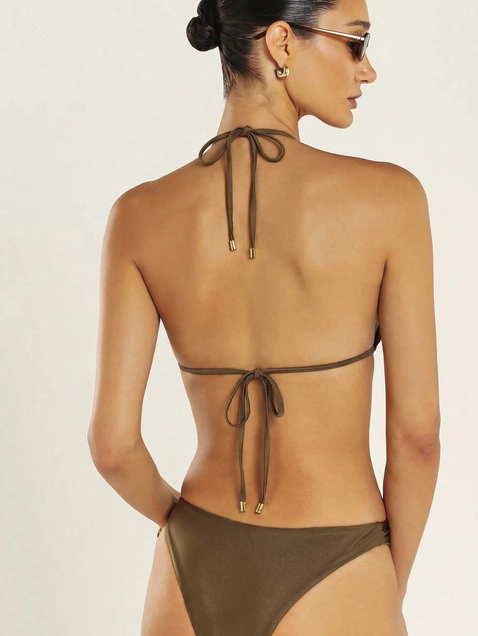 KSTM Metallic Shimmer Strapless Bandeau Bikini Set With Ruched Detail And Cheeky Bottom Summer Beach Swimwear