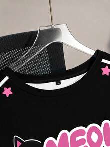 HELLO KITTY AND FRIENDS | SHEIN 大尺碼女款字母與卡通印花休閒日常短袖T恤 - 白色 - 查看 4