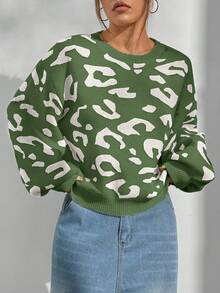 SHEIN Unity Loose Casual Versatile Leopard Print Sweater - Multicolor - View 6