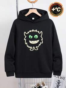 SHEIN 青少年男孩休閒極簡卡通圖案落肩衛衣，冬季圖案返校款 - 黑色 - 查看 6
