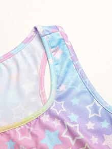 SHEIN 兒童青少年女孩彩虹星星印花針織三件套：長袖半高領拉鍊上衣、露背細肩帶背心與迷你裙褲，返校穿搭 - 彩色 - 查看 9