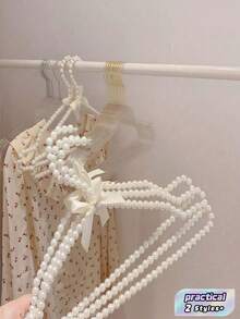 1/5 PCS Plastic Faux Pearl Bow Clothes Hangers White Luxury Garment Hanger For Wedding Dress Closet Storage. - View 1