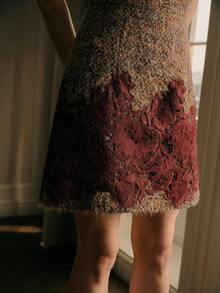 MOTF PREMIUM WOMEN'S TWEED SHORT DRESS WITH CONTRAST LACE - Burgundy - View 3