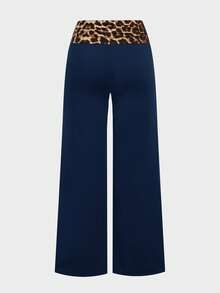 Tween Girls Tween Girl Pants Street Style Versatile Vintage Side Drawstring Y2K Patchwork Leopard Print Flare Leg Pants - Blue - View 6