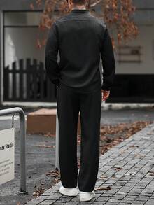 Manfinity CasualCool Men's Autumn/Winter Long Sleeve Top And Pants 2 Pieces Set - Black - View 2