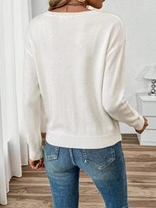 SHEIN PariChic 秋冬新款圓領套頭寬鬆休閒慵懶毛衣 - 白色 - 查看 2