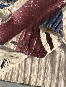 ROMWE MEN Prep Men's Autumn/Winter Fashion British Flag Patchwork Distressed Sweater - Khaki - View 5
