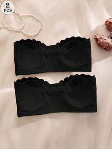 SHEIN Bra Set, Front Closure Wavy Edge Push-Up Removable Cup Pads, 2pcs - Black - View 5