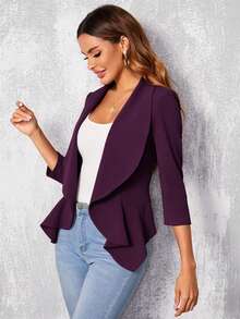 SHEIN LUNE 秋冬款純色開襟休閒西裝外套 - 紫色 - 查看 4