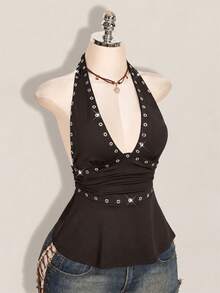 SHEIN ICON 萬聖節女款掛脖露背黑色娃娃裝背心 - 棕色 - 查看 8