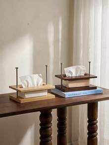 Cirelle Mid-Century Suspended Wooden Tissue Box, Japanese-Style Solid Wood Napkin Holder, Creative Desktop Tissue Dispenser, 3 Colors Available Cherry Wood/Bamboo Natural/Bamboo Walnut, Smooth Polished Napkin Organizer For Restaurant, Office, Home, Kitchen - Multicolor - View 2