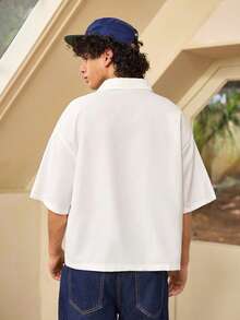 Whitmere Casual Fashion Men's Printed College Style Short Sleeve Shirt - White - View 2