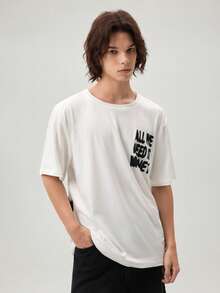 Vaulklash Men's Contrast Color Print Round Neck Short Sleeve Standard Fit T-Shirt - White - View 6