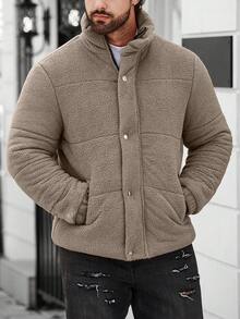 Manfinity Homme 宽松版型男士斜口袋夹棉大衣 - 棕色 - 查看 7