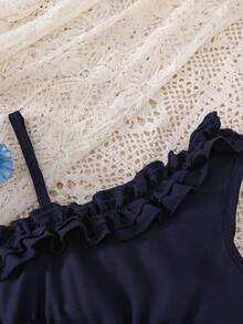 SHEIN 女嬰優雅可愛細肩帶洋裝，適合外出、節慶、拍照、家庭聚會與派對，春/夏季 - 寶藍色 - 查看 3