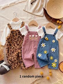 SHEIN Baby Girl Cartoon Animal Leopard Print Thermal Lined Thick One-Piece Long Autumn Pants Suitable For Winter - Multicolor - View 6