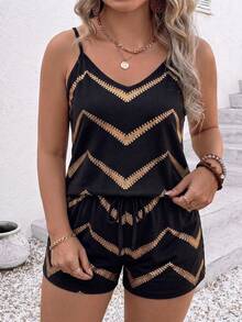 SHEIN LUNE Conjunto de 2 piezas de talla grande con estampado de rayas onduladas degradadas, de uso versátil y casual para mujer - Multicolor - Ver 4