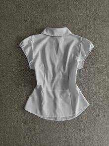 IslaSuriya 女款素色百褶休閒百搭日常穿著襯衫 - 灰色 - 查看 2