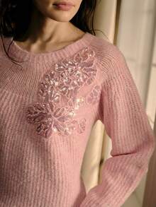 MOTF WOMEN'S PREMIUM LAZY HOLLOW KNIT SOFT VERSATILE TOP EARLY SPRING SWEATER - Pink - View 3