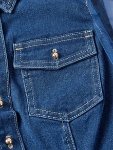 Balvessa Atasan Denim Wanita dengan Detail Jala dan Potongan Pinggang yang Rapi - Biru - View 3