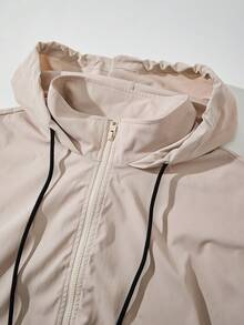 Rusticease Plus Size Women's Solid Color Drawstring Hooded Casual Baggy Business Elegant Everyday Hiking Long Sleeve Jacket Autumn Fall Going Out Teacher Grey - Khaki - View 4