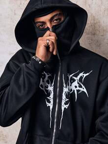 Skyrend Men Fashion Street Zip-Up Hoodie With Dual Hoods And Mask, Sweatpants Set, Fall Clothes Grunge - Black - View 7