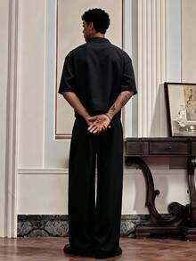 SWAVVY Men's Casual Versatile Shirt And Pants Set - Black - View 2