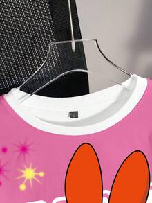 THE POWERPUFF GIRLS X SHEIN 女款字母卡通印花短袖休閒短版T恤 - 白色 - 查看 3