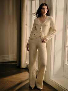 MOTF PREMIUM WOMEN'S V-NECK KNIT CARDIGAN AND PANTS SET, SOFT AND ELEGANT - White - View 7