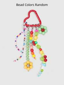 ROMWE Fairycore 1Pc Spring Summer Dopamine Tassel Beaded Woven Cute Flower Bag Keychain Pendant, DIY Woven Rope Bag Charm - color - View 9
