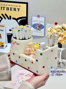 1PC Large Capacity No Installation Required Cartoon Student Desk Pen Holder Stationery Storage Box Organizer Rack Multifunctional Desktop Pencil Case For School Home Office Supplies Gift - A - View 1