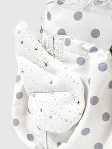 ROMWE Anime Y2k Cute College Style Polka Dot Printing Splicing Lace, With Wing Star Badge Pendant, Suitable For Daily, College And Other Travel Items - White - View 4