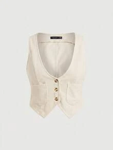 SHEIN MOD Plus Size Casual Commuter Vest Jacket - Beige - View 1