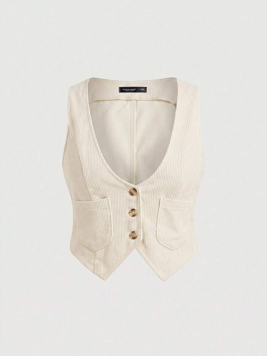 SHEIN MOD Plus Size Casual Commuter Vest Jacket - Beige - View 1