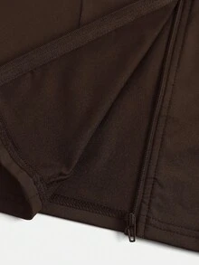 SHEIN Girlism 青少年女孩 2件套 立領拉鍊純色長袖上衣與長褲休閒運動時尚套裝 - 棕色 - 查看 14