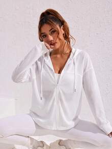 Dewbera Dewbera Letter Print Breathable Hooded Sports Jacket - White - View 1