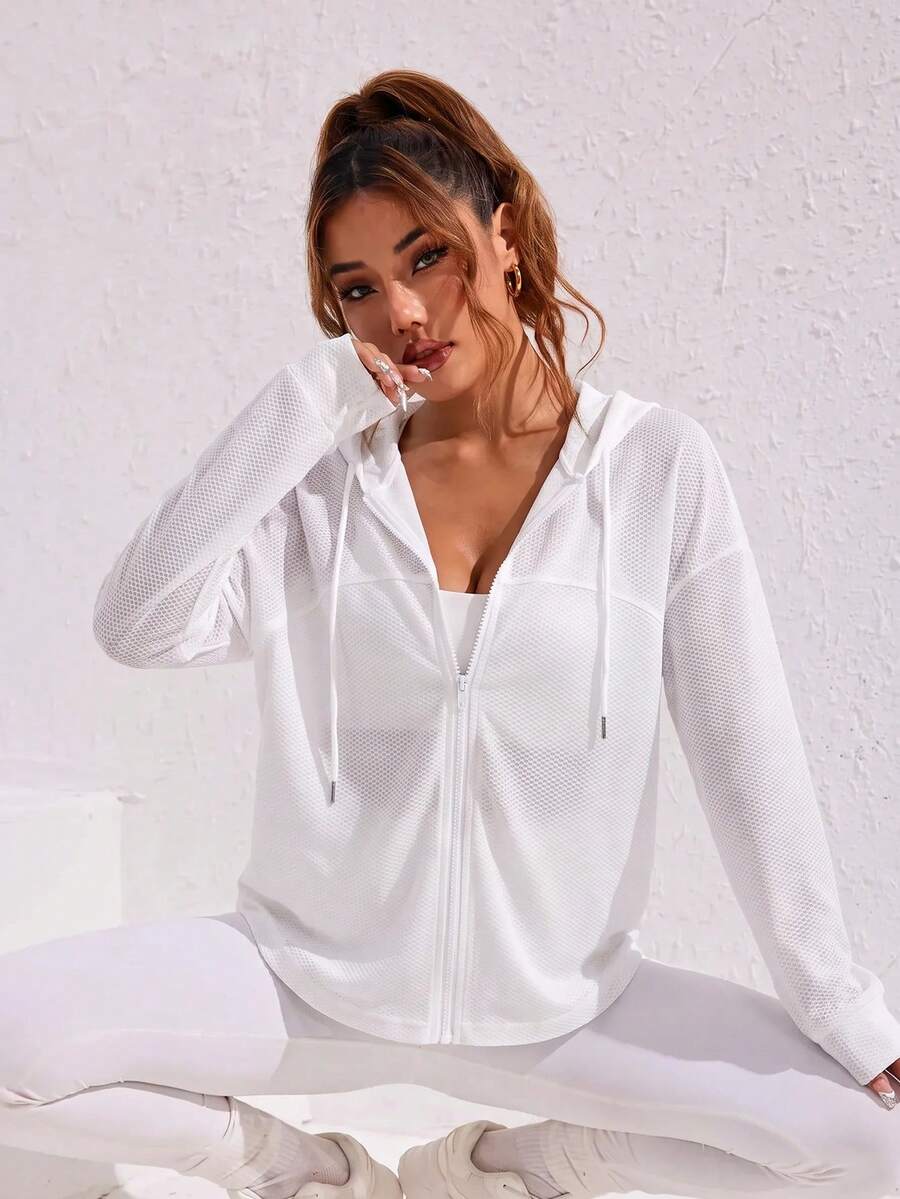 Dewbera Dewbera Letter Print Breathable Hooded Sports Jacket - White - View 1