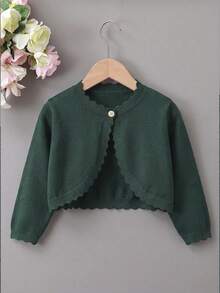 SHEIN Elladie kids Young Girl Solid Color Casual Versatile Daily Cardigan - Dark Green - View 1