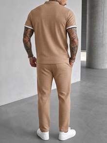 Manfinity Homme Summer New Men's Casual 2 Pieces Set Short Sleeve Long Pants Outfit Collared Solid Color Business - Apricot - View 2