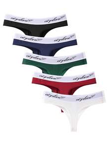 Manfinity Underwear&Sleepwear Basics 5件組男士字母印花腰帶丁字褲內褲 - 彩色 - 查看 2