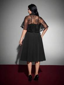 Whyspr Plus Size Women's Lapel + Tie Spider Web Pattern 2 Pieces Set, Halloween Party, Gothic / Punk, Subculture Daily Personalized Outfit Halloween Goth - Black - View 6
