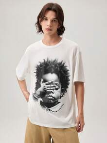 Streetwear Creative Hip Hop "Be Yourself" Print Oversized Dropped Shoulder White T-Shirt - White - View 6