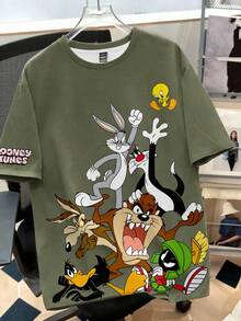 LOONEY TUNES X SHEIN Daypath Men's Summer Casual Cartoon Print T-Shirt - Olive Green - View 1