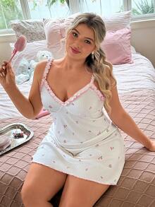 Slumberry CURVE Plus Size Women's Sweet Romantic Floral Ruffle Hem Mini Nightgown - Pink - View 6