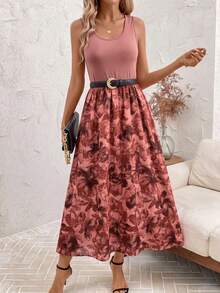 SHEIN Clasi 女款休閒度假花卉印花拼接中長洋裝 - 彩色 - 查看 3